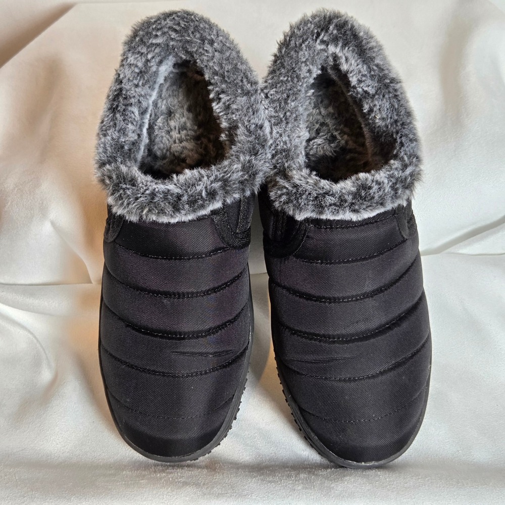 Minnetonka Womens 7M Black Quilted Puffer Faux Fur Lined Slippers Gorpcore - Picture 2 of 7